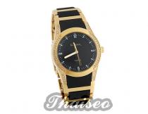 hochwertige Damen Armbanduhr analog mit Strass Dekoration golden